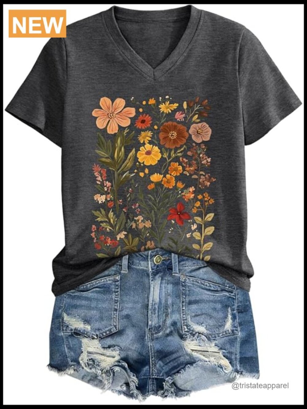 V Neck Short Sleeve Floral Graphic Tee Summer Tops Cute Casual